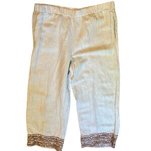 J. Jill Tan Linen Blend Cropped Embroidered Wide Leg Pants Size SM Petite Casual
